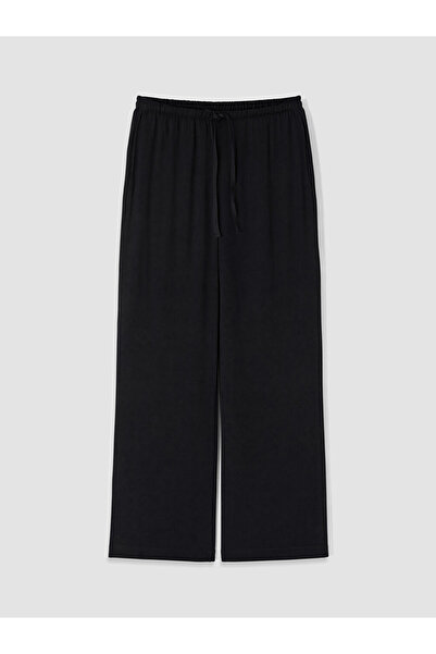 LC Waikiki بنطال نسائي واسع الساق بخصر مطاطي أسود من LCW Modest