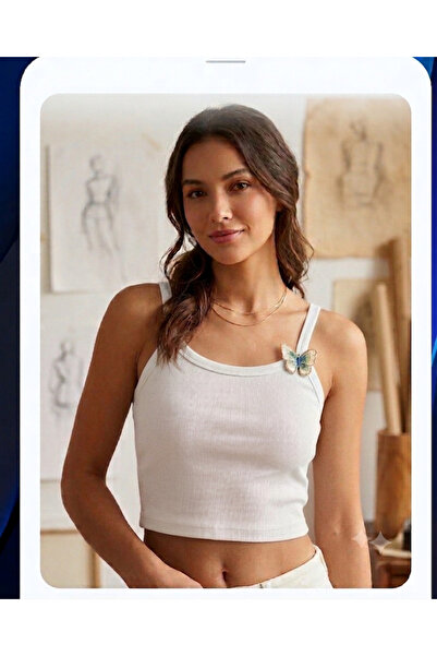 ROGEN FİT Women's Strappy Cotton Camisole with Lycra and Butterfly Detail