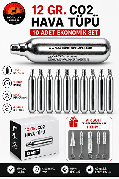 DORA AV OUTDOOR CAPTOR 12 GR. CO2 Hava Tüpü 10 adet + Air Soft Temizleme Fırç...
