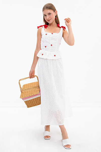 Fulla Moda Embroidery Detailed Skirt with Elastic Waist