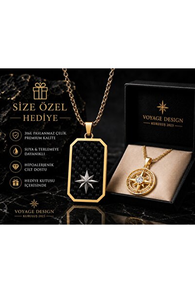 voyageaccessory Stainless Steel North Star Pendant Gold Color Men's Necklace ...