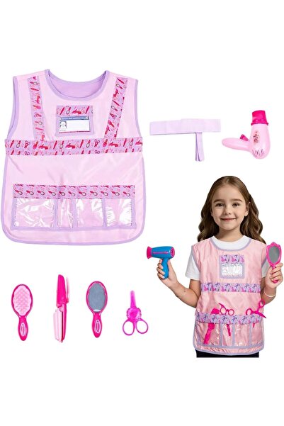 Home Smart Pink Hairdresser Apron with Accessories for Girls Cosplay