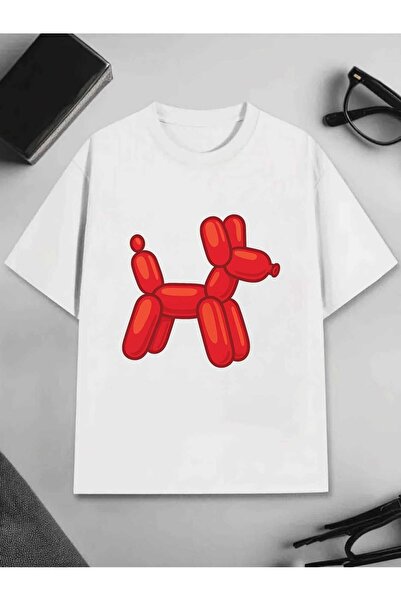 BASEPULSE Dog Men'S T-Shirt | Red Balloon Animal Art Print Pattern, Pure, Pre...