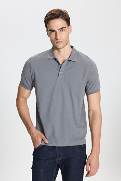 AC&Co / Altınyıldız Classics Erkek GRI-GRI Pamuklu Slim Fit Dar Kesim Polo Ya...