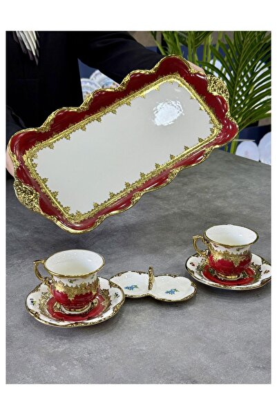 Doğudeko Isabel Porcelain Tray 2-Piece 6-Piece Cup Presentation Set