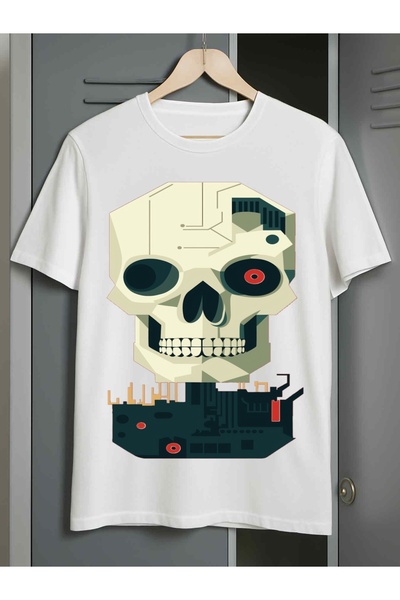 2mcup 1 Pack Men'S 180GSM Heavyweight 100% T-Shirt - White with Black Red Gra...