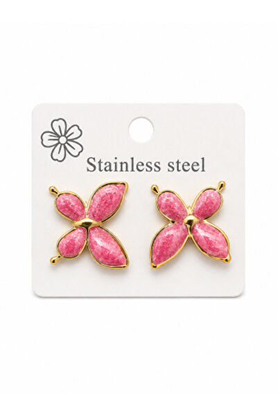 KAYANCLICK Women's Pink Butterfly Earrings Stainless Steel Gold - Elegant Rus...