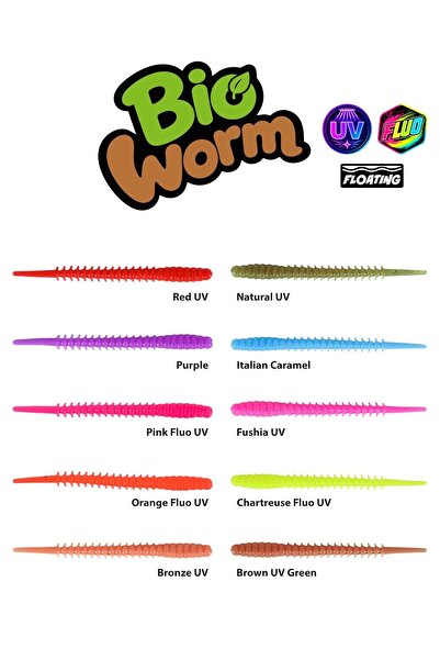 Fujin Bio Worm 6cm Floating Sıvılı Kokulu LRF Silikonu - Chartreuse Fluo UV