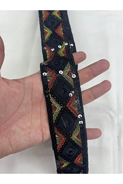 KAYA ARNİCA TEKSTİL Ethnic Motif Sequin Embroidered Decorative Strip (Black-R...
