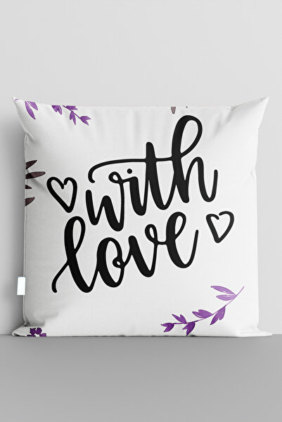 TicaretJet غطاء وسادة مطبوع رقميًا على الوجهين مع كتابة "With Love" - 8028