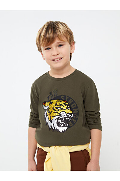 LC Waikiki Tricou de băiat cu guler rotund, reversibil, cu paiete și mânecă l...