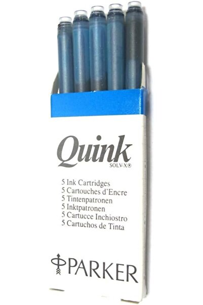 Parker Quink Long Fountain Pen Ink Cartridges, Turquoise, Pack of 5