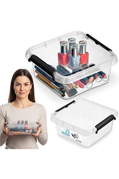 EDANTI Cutie de depozitare din plastic, transparentă, pătrată, cu capac, 2 L