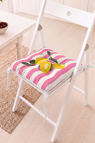 Home Sarı Limon Figürlü Pofidik Sandalye Minderi - Çizgili ve Canlı Dekoratif...
