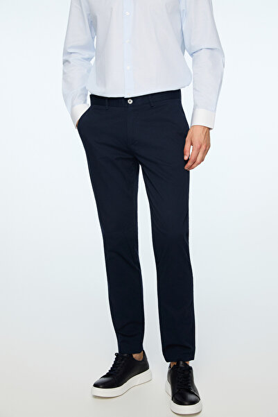 Morven Men's Navy Blue Cotton Trendy Straight Slim Fit Chino Pants