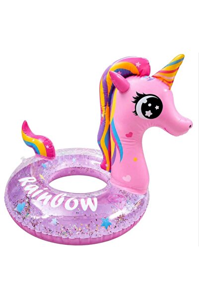 TOPROCKSTORE Sevimli Simli Unicorn Figürlü Çocuk Şişme Deniz Havuz Simidi 65 cm