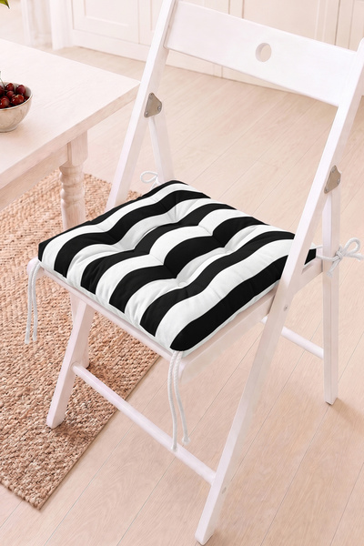 Home Siyah Beyaz Çizgili Pofidik Sandalye Minderi - Modern Dekoratif Sandalye...