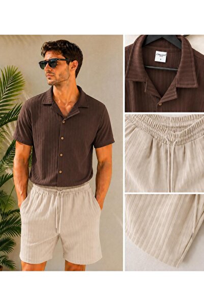 WENMİNG Men's Report Ottoman Fabric Short Sleeve Shirt Shorts Summer Bottom T...