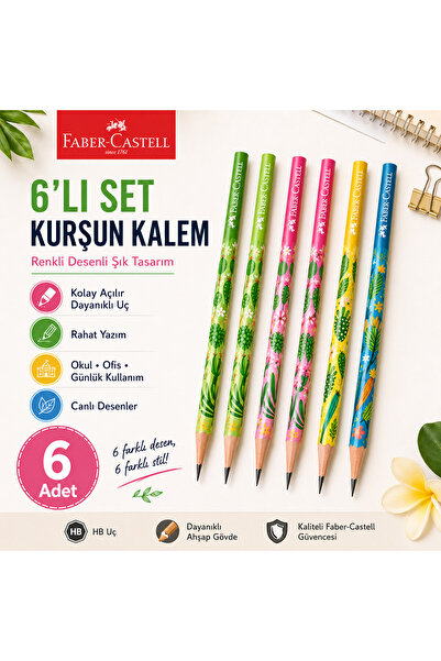 Faber Castell Faber-Castell Kaktüs Serisi Kurşun Kalem 6 Adet 2B Desenli Okul...