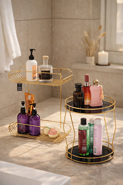 Edora Home Set of 2 shiny gold two-tier shampoo dispenser, two-tier zigzag or...
