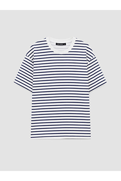 LC Waikiki Peak New Season Striped Oversize 100% Cotton Women's T-Shirt