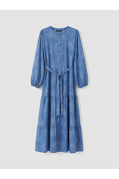 LC Waikiki Rmz Gi̇yi̇m Farkiyla Dik Roba Collar Embroidered Belted Layered Dress