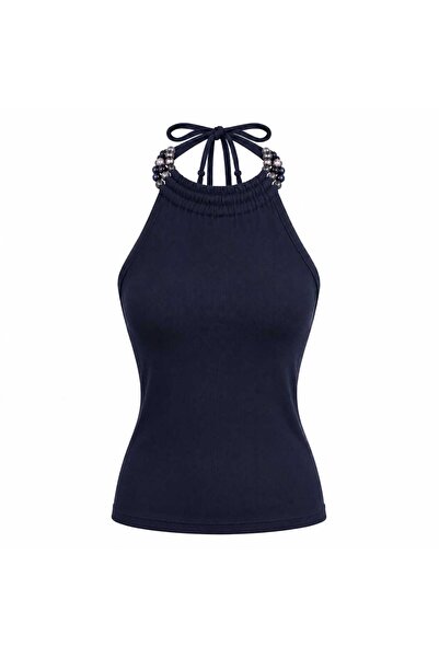 EVOA Women's Beaded Detailed Backless Blouse