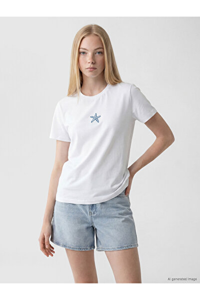 LC Waikiki Peak New Season Embroidered 100% Cotton Women's T-Shirt
