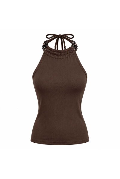EVOA Women's Beaded Detailed Backless Blouse