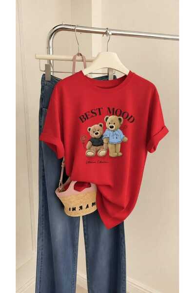 New Shine Best Mood Teddy Bear Printed Oversize Cotton T-Shirt