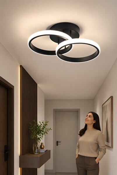 Generic قطعة واحدة من مصباح سقف معدني LED قابل للتعتيم بتصميم حلقتين، ثريا عص...