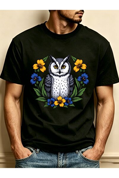 BASEPULSE Casual, Men'S T-Shirt, Owl Flowers Design, Spring And Summer Wear, ...