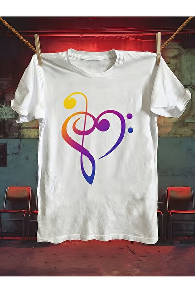 23 nisan Men's Pure Cotton Short-Sleeve T-Shirt with Musical Note Heart Print...