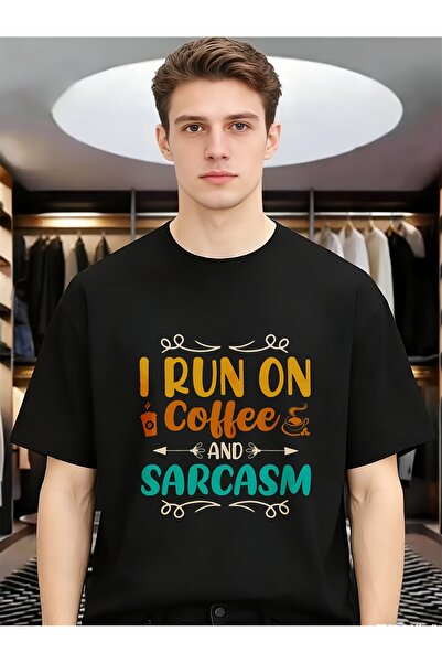 LİNA06 تيشيرت رجالي كاجوال بتصميم "I Run on Coffee Sarcasm" مضحك وفريد للربيع...