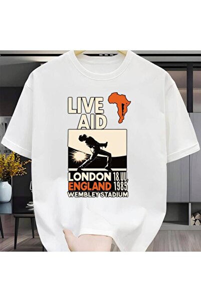 23 nisan تي شيرت LIVE AID بخلفية سوداء بتصميم لندن 1985، بأكمام قصيرة - صديق ...