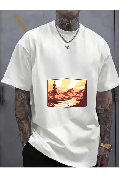LİNA06 180g Soft T Shirt - Mountain Sunrise Graphic Tee Men Women Perfect Sum...