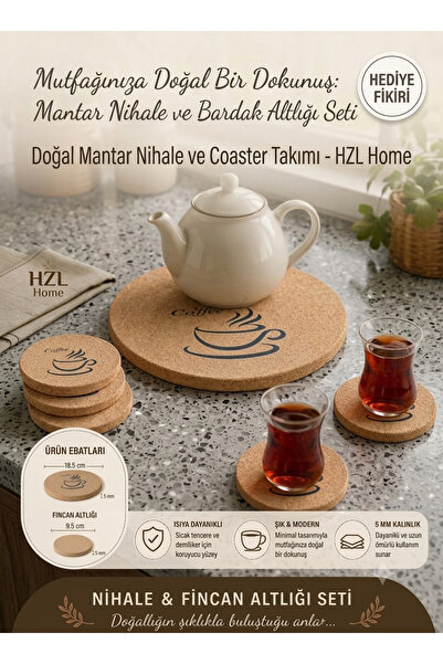 HZL HOME Doğal Mantar Nihale Ve Fincan / Bardak Altlığı Seti Isıya Dayanıklı ...