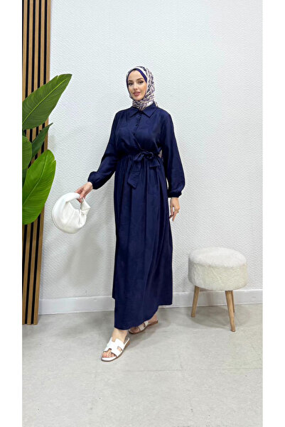 Moda Gazel Gömlek Yaka Kuşaklı Elbise