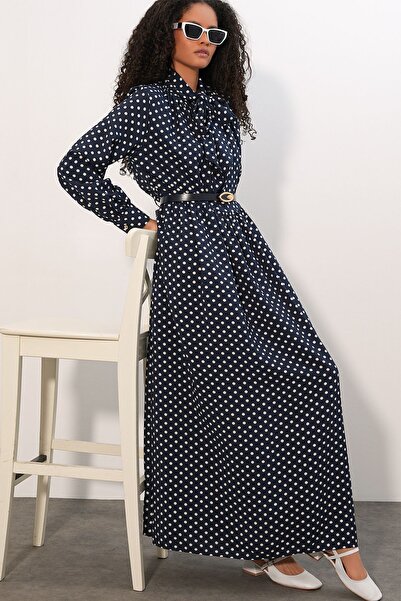 Hiccup Bdart Polka Dot Patterned Maxi Shirt Dress
