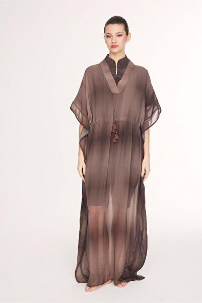 Haşema Tassel Detailed Brown Long Pareo 1012