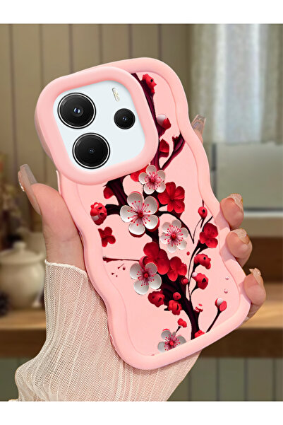 Hontinga Redmi Note 14 4G Uyumlu Kılıf kamera koruyucu Pembe Silikon Couple T...