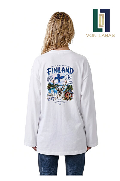 Grafftee Clothing تي شيرت أبيض بأكمام طويلة واسعة ومطبوع بتصميم Country Aesth...
