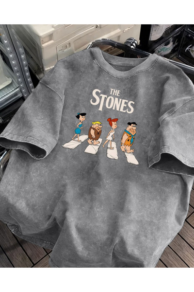 Touz Moda The Stones Printed Washable Vintage Unisex Oversize T-Shirt