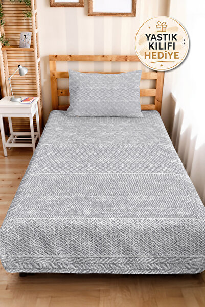Evimde Bambaşka Gray Geometric Modern Single Pique Set - Anthracite Zigzag Mi...