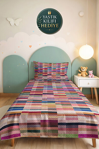 Evimde Bambaşka Colorful Geometric Modern Young Room Single Pique Set - Paste...