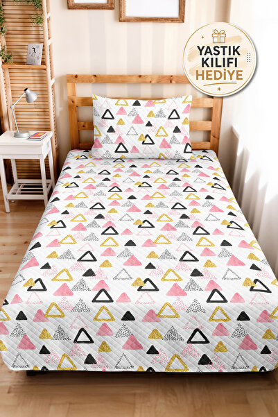 Evimde Bambaşka Pink Geometric Youth Room Single Pique Set-Modern Black Gold ...