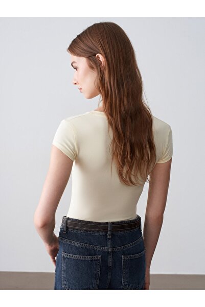 Dilvin 32799 V Yaka Top-Açık Sarı