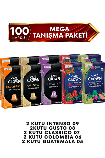 Cafe Crown 100'lü Kapsül Kahve Mega Tanışma Paketi ( Nespresso Uyumlu Alüminy...