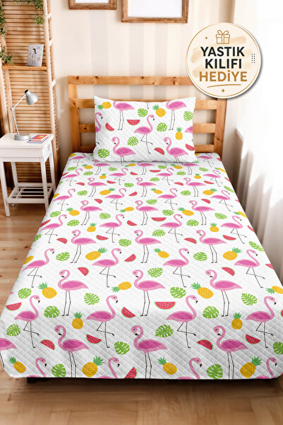 Evimde Bambaşka Pink Flamingo Girl's Pique Set - Tropical Yellow Green Baby R...