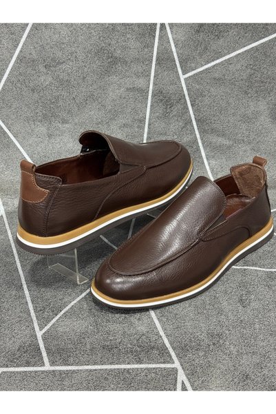 modaayakkabı Brown Genuine Leather Loafer Shoes